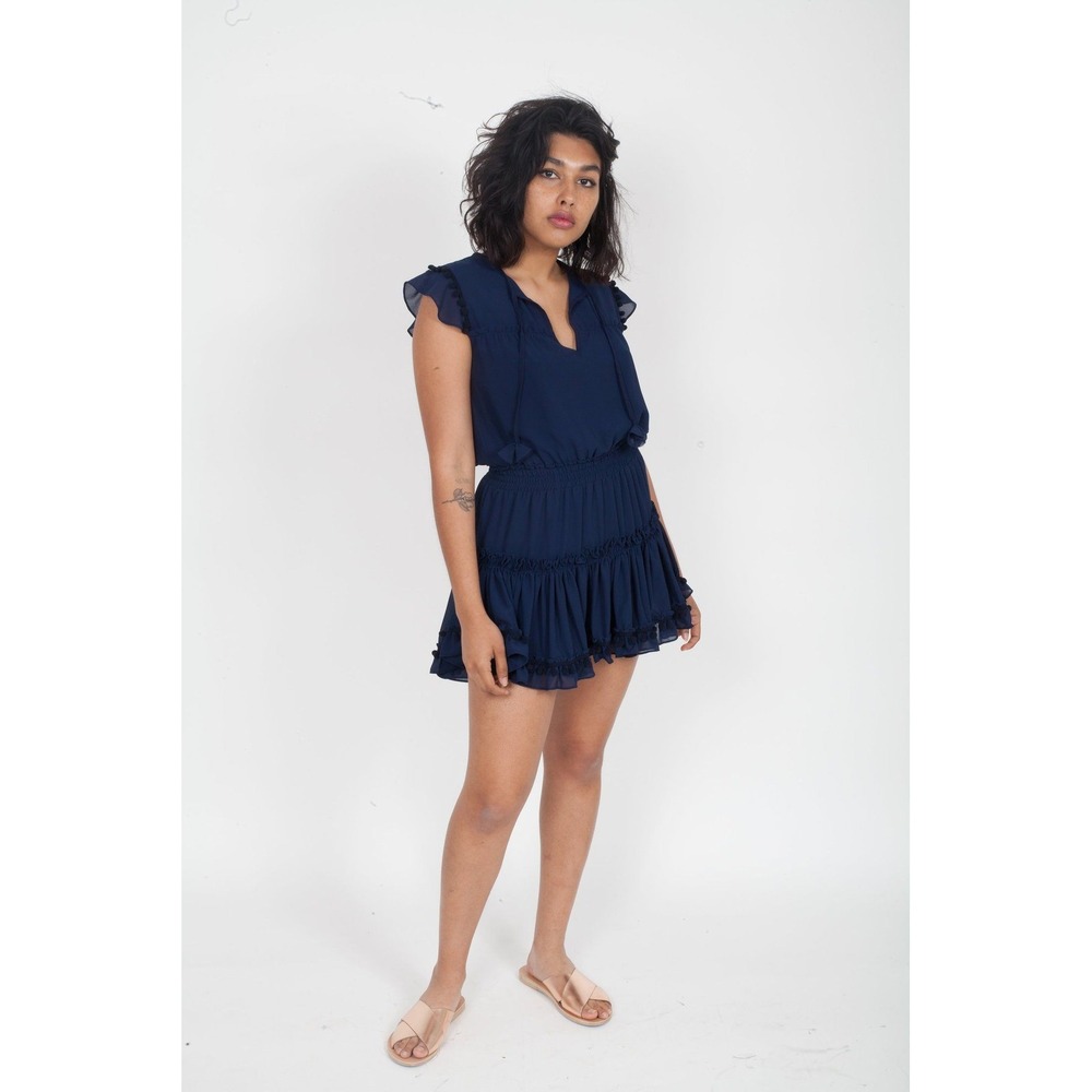 MISA Los Angeles Aryana Dress Navy Blue Ruffle Tiered Mini Viscose Size M